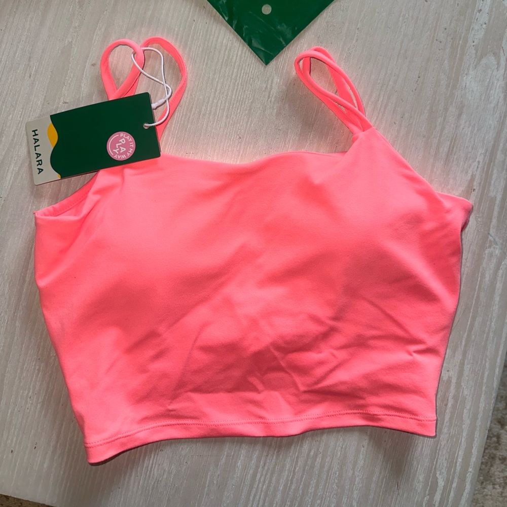 Halara backless twisted cropped yoga tank top size small color- fusion coral